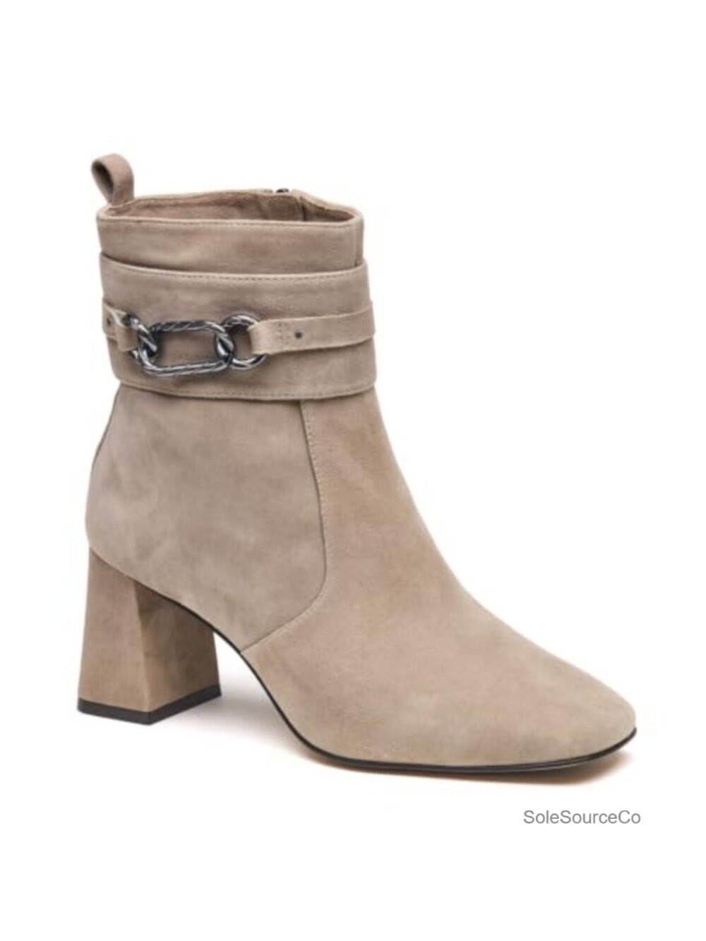 Suede Ankle Bootie Chain Detail Memory Foam Cushioned Zip